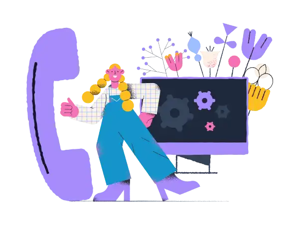 drawing of a cartoonish woman holding a phone